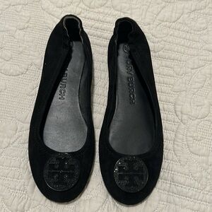 New Tory Burch Black Suede Flats with Logo size 7.5